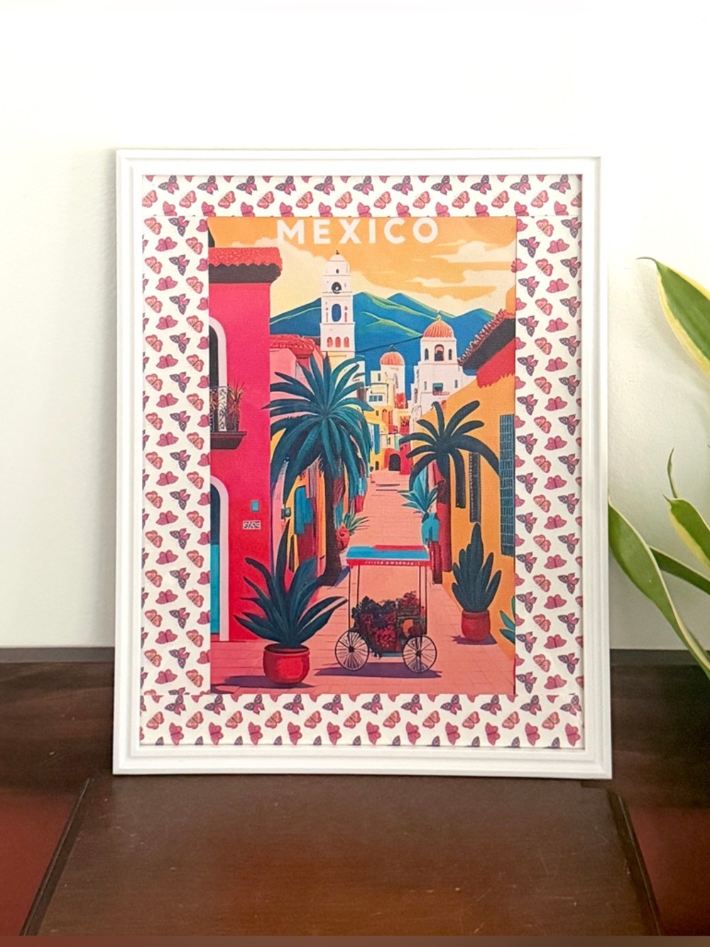 Mexico Vibrant City Landscape Canvas Art Print Butterflies Framed Wall Hang Art